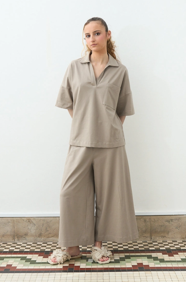 Pantalón Palazzo Algodón Gris Piedra Cottyfish