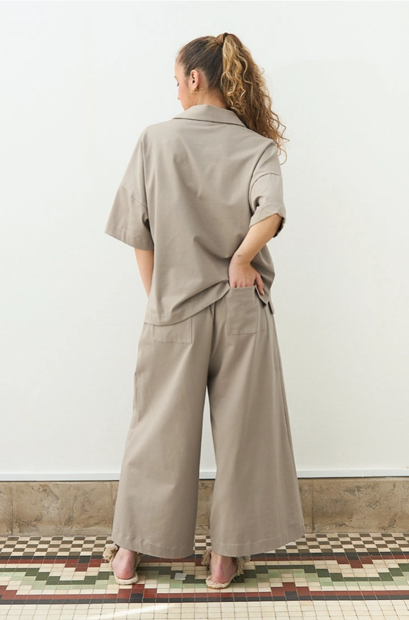 Pantalón Palazzo Algodón Gris Piedra Cottyfish