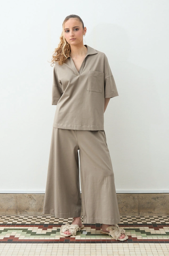 Pantalón Palazzo Algodón Gris Piedra Cottyfish