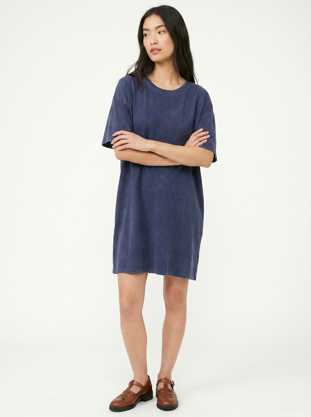 Vestido Oversize Efecto Lavado Azul Marino
